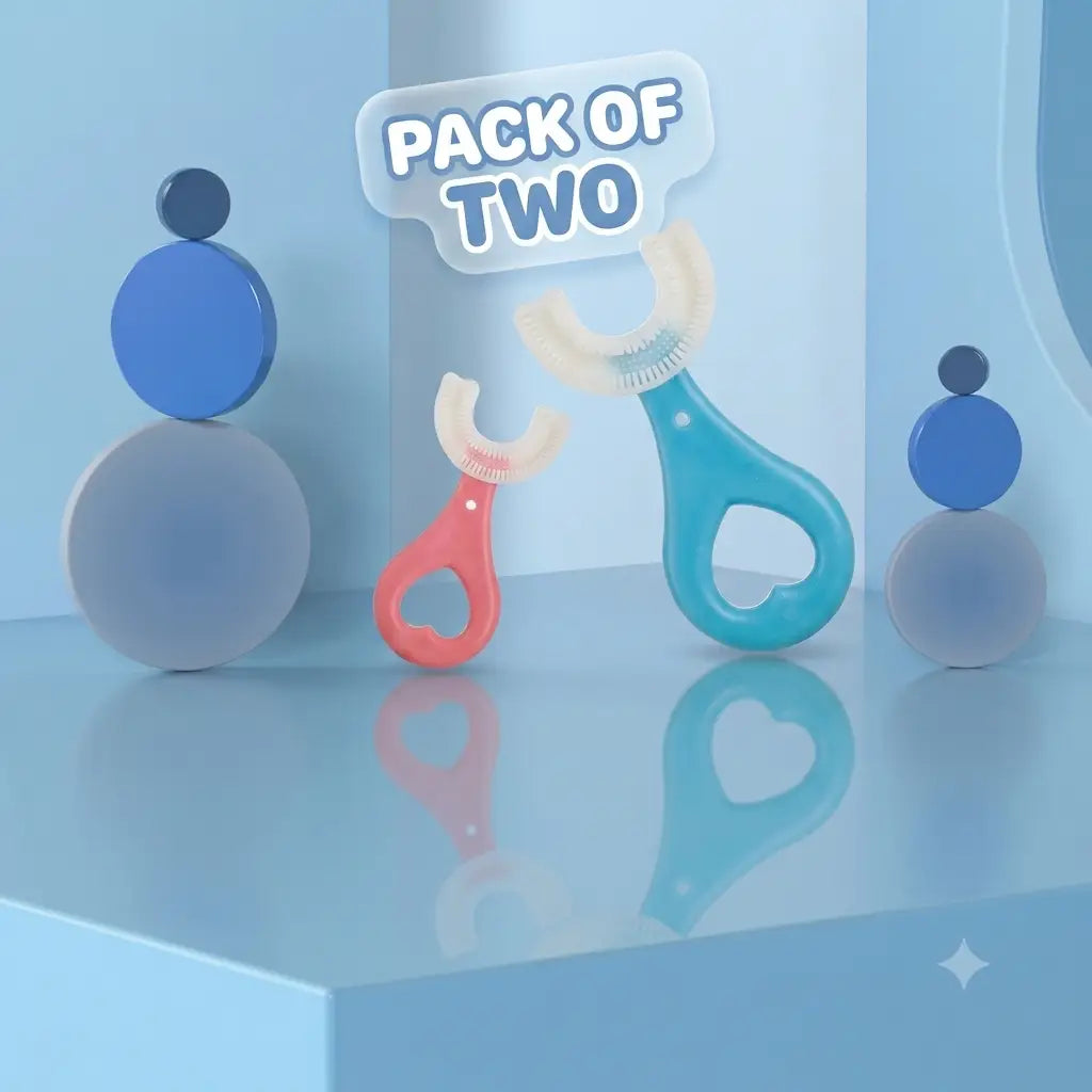 Child using U-shaped toothbrush