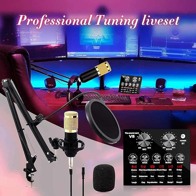 V8 Bm-800 Podcast Mic Set With Live Sound Card