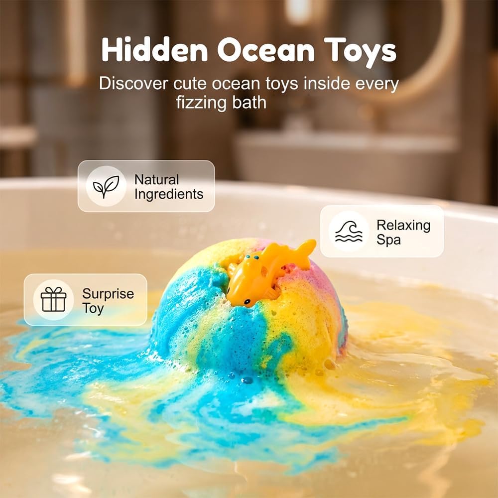 Kids Bath Bombs With Surprise Toys Inside Colorful Fizzing Child Friendly Fun Perfect For Birthdays Gifts Rewards And Bath Time Entertainment | Random Color - Pack of 1