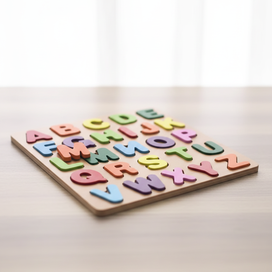 Wooden ABC Alphabet & Shape Puzzle Board For Kids