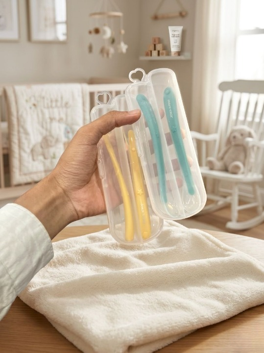 Baby Silicone Feeding Spoon & Fork Set with Hygienic Storage Box