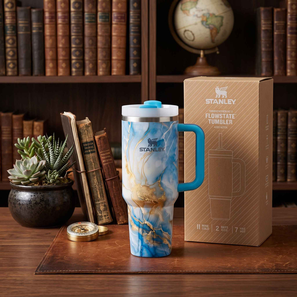 Stanley Premium Stainless Steel Tumbler - Blue/Yellow Marble Print
