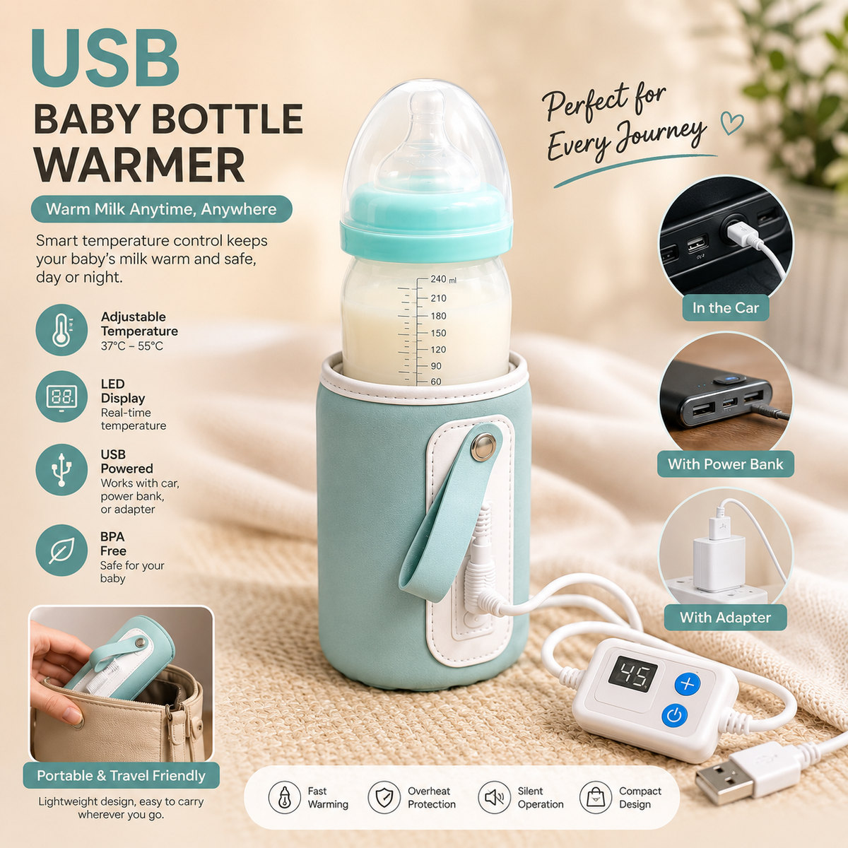 USB Baby Bottle Warmer With Adjustable Temperature
