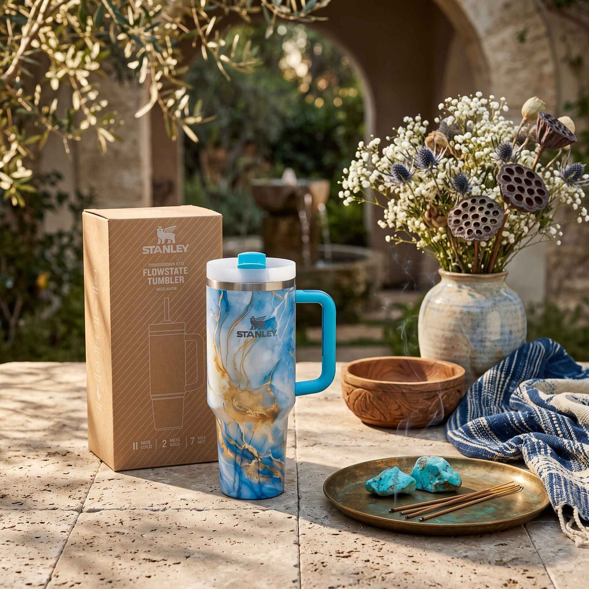 Stanley Premium Stainless Steel Tumbler - Blue/Yellow Marble Print