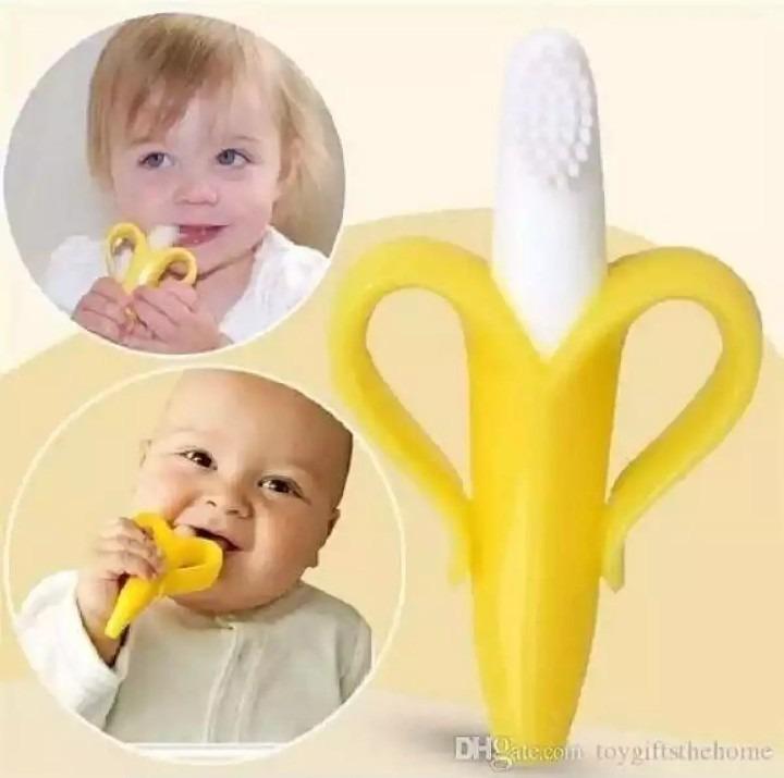 Banana toothbrush for kids soft silicone yellow