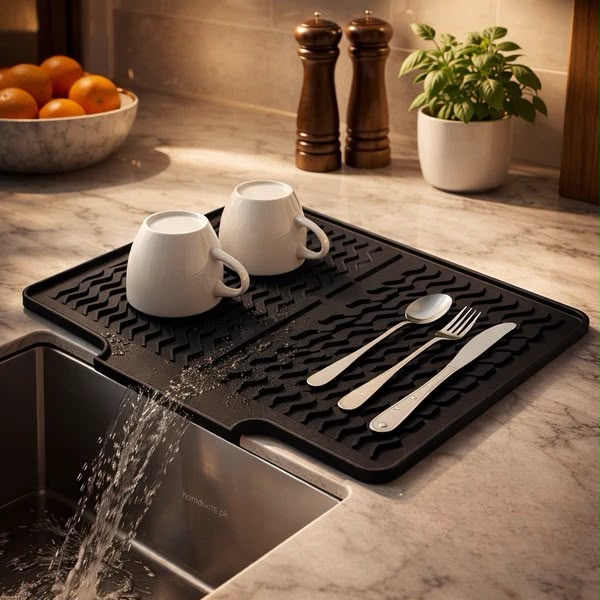 Premium Silicone Sink Drying Mat With Drain Spout