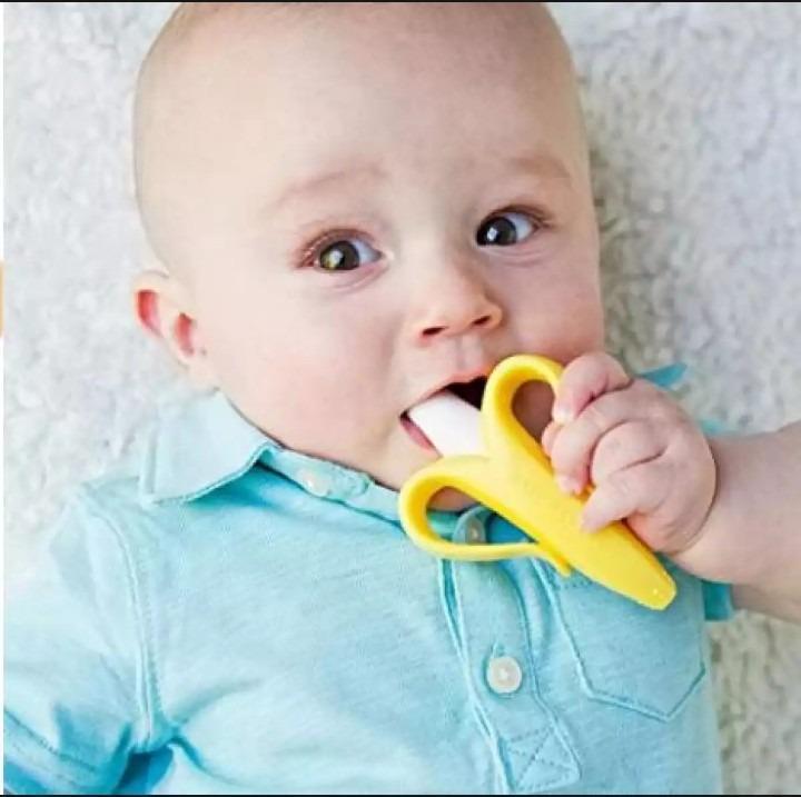 Banana toothbrush for kids soft silicone yellow