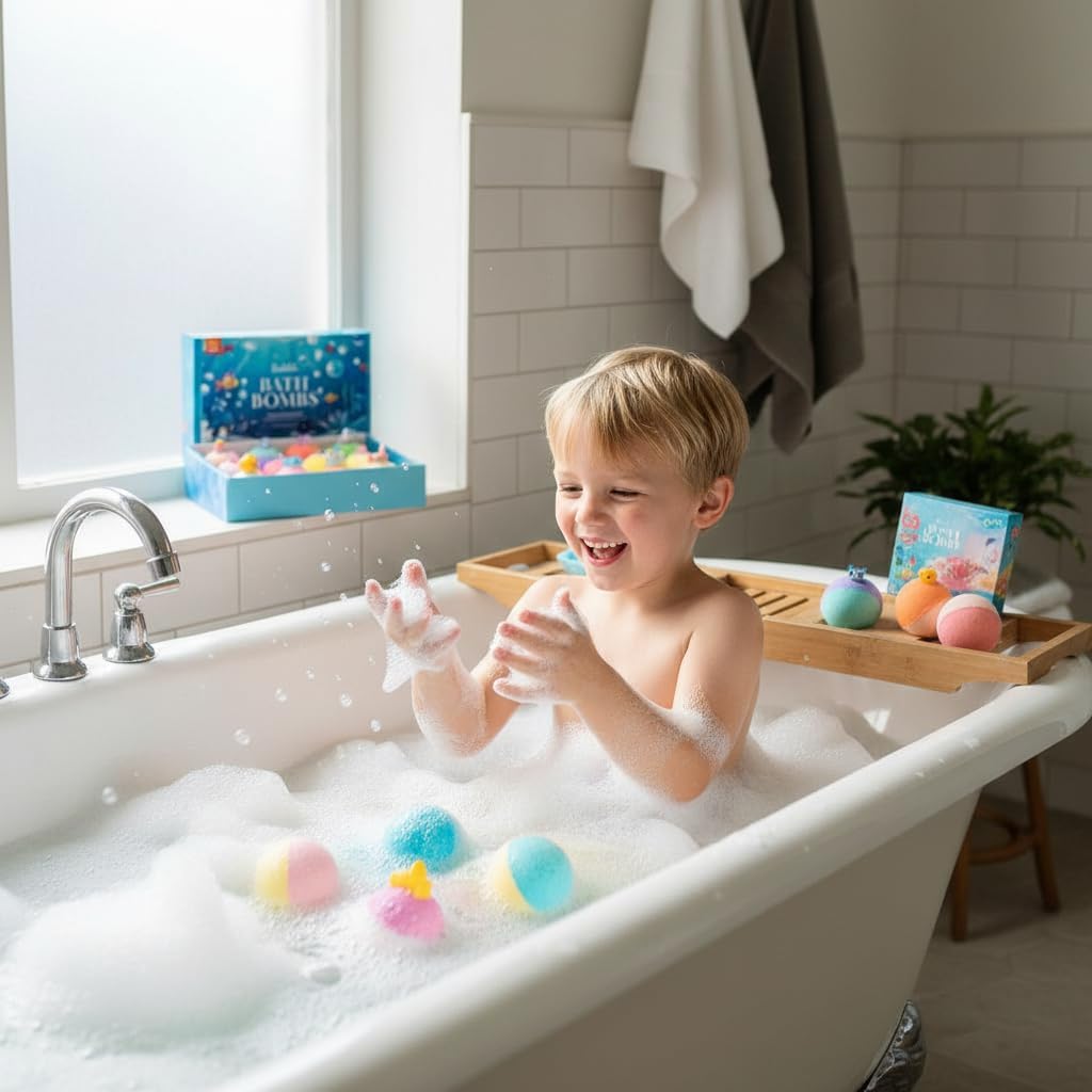 Kids Bath Bombs With Surprise Toys Inside Colorful Fizzing Child Friendly Fun Perfect For Birthdays Gifts Rewards And Bath Time Entertainment | Random Color - Pack of 1