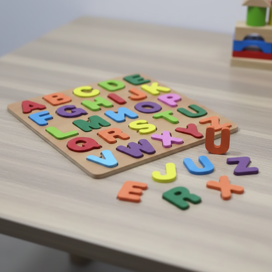 Wooden ABC Alphabet & Shape Puzzle Board For Kids