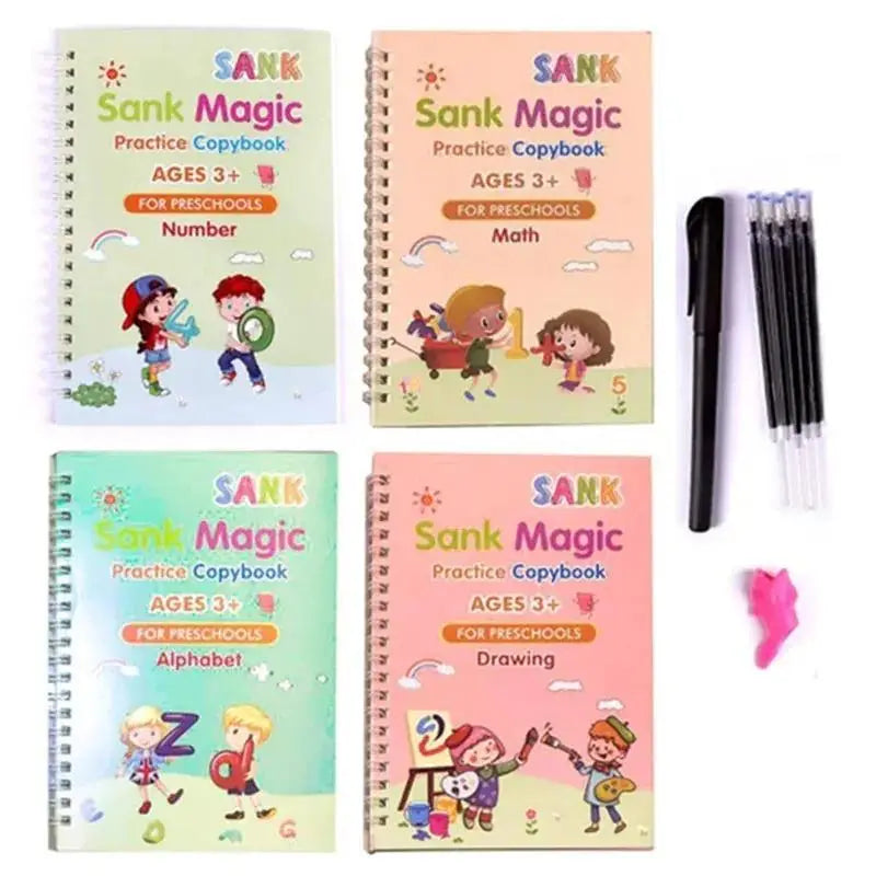 Sank Magic Practice Copybook Set - 4 Books with Pen & 10 Refills