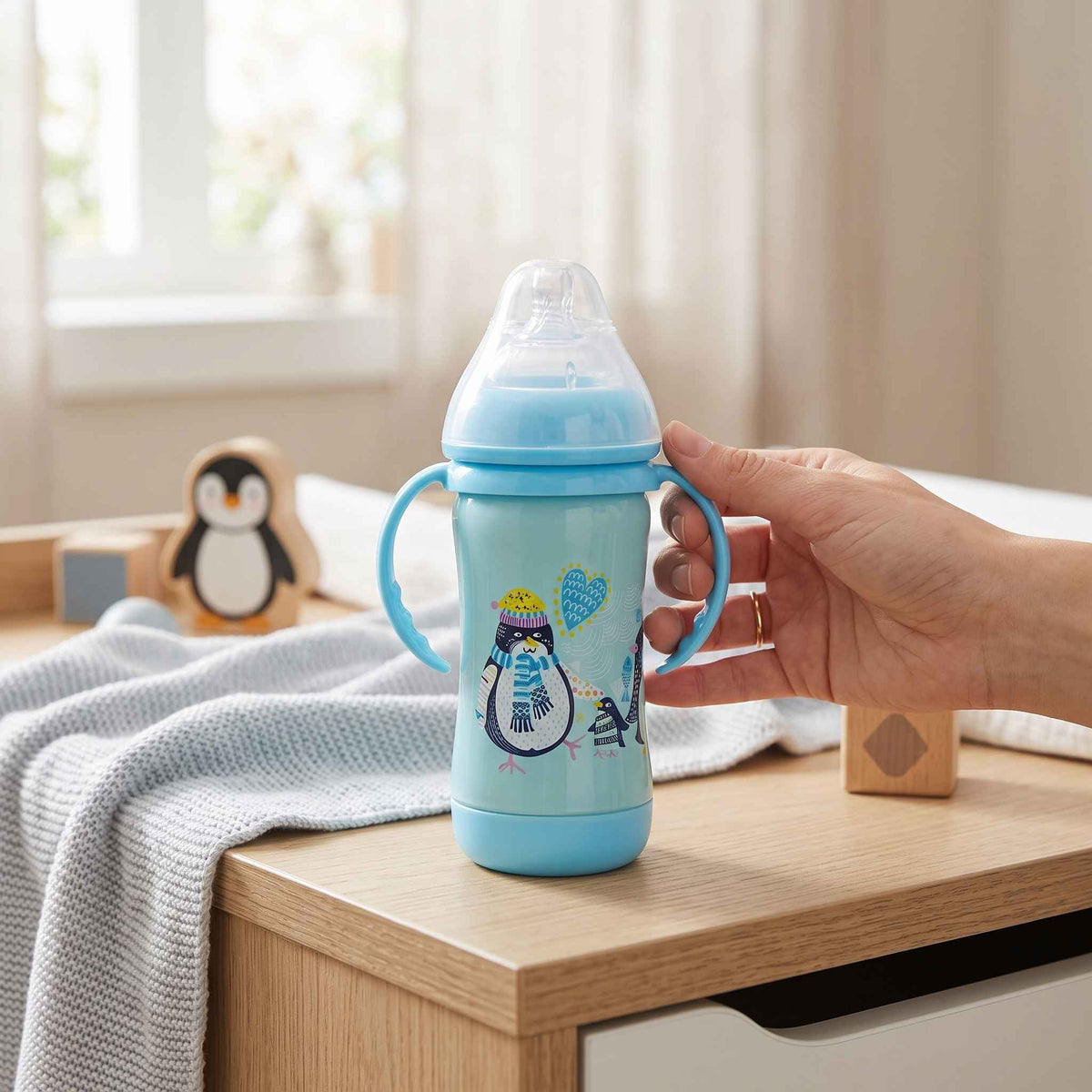 Potato Baby Stainless Steel Thermos Feeding Bottle - 210ml - Blue