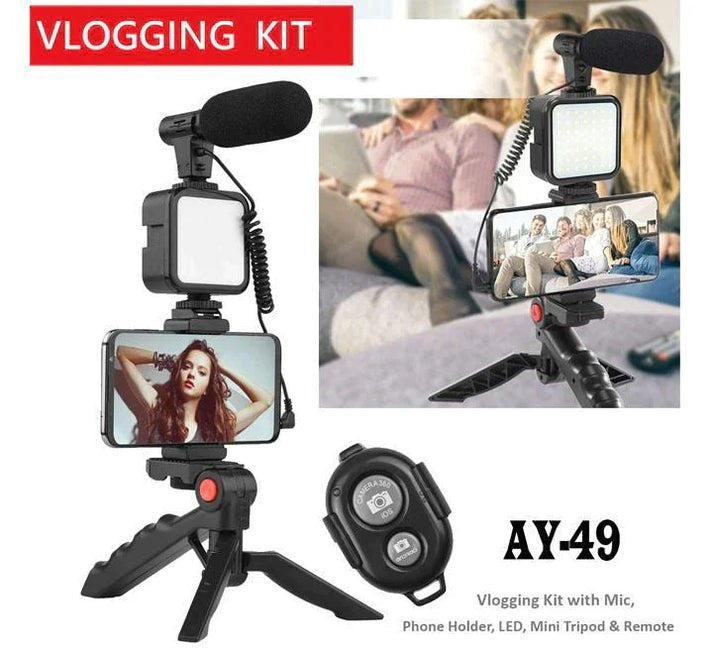 Ay-49 Vlogging Tripod Triple Band Light With Bluetooth Remote