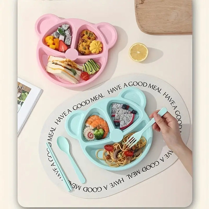 5 Piece Multi Color Panda Plates With 3 Spoons And 2 Forks