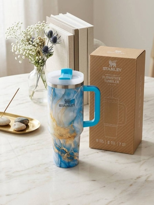 Stanley Premium Stainless Steel Tumbler - Blue/Yellow Marble Print