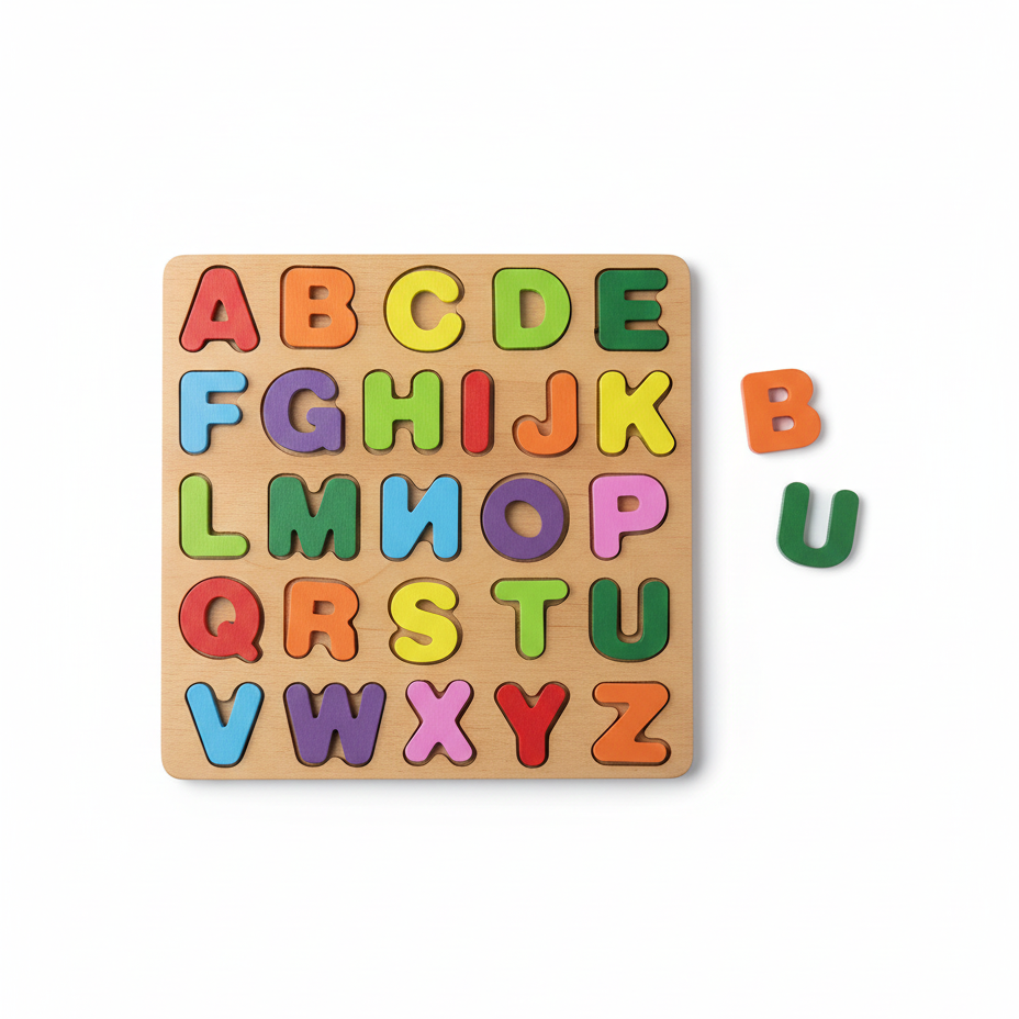 Wooden ABC Alphabet & Shape Puzzle Board For Kids