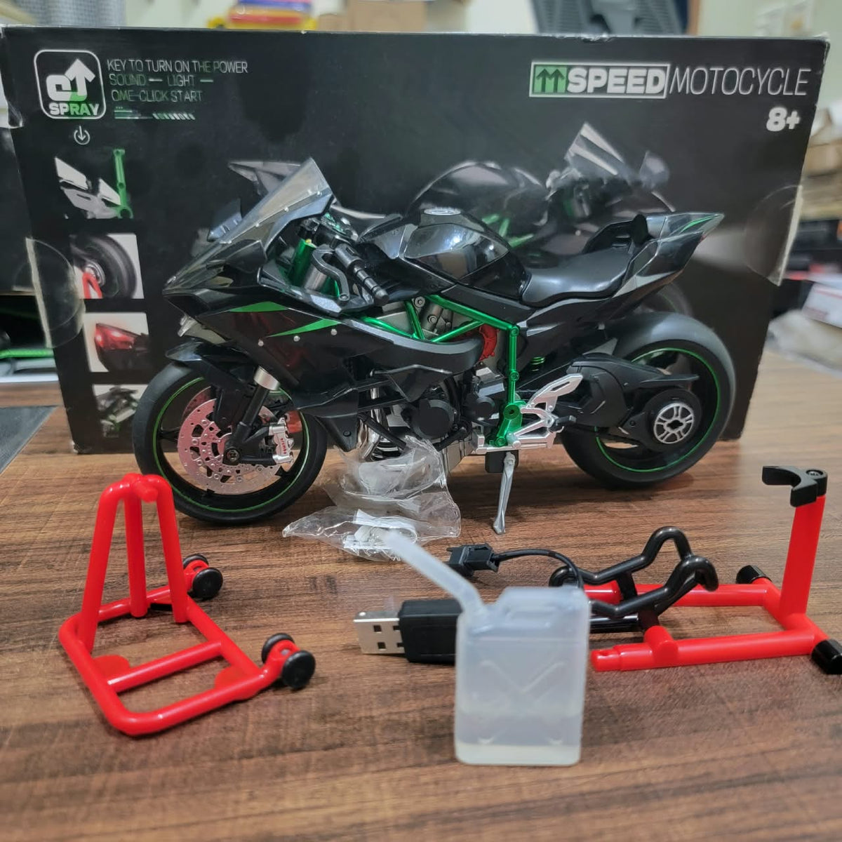 Diecast Kawasaki Ninja H2R 1:6 Scale High Speed Remote Control Motorcycle With Spray And Light Effects