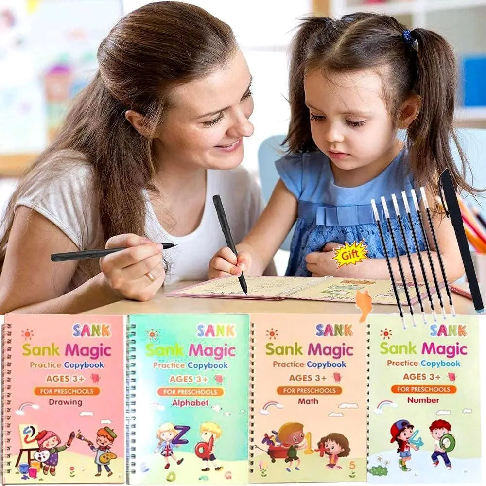 Sank Magic Practice Copybook Set - 4 Books with Pen & 10 Refills
