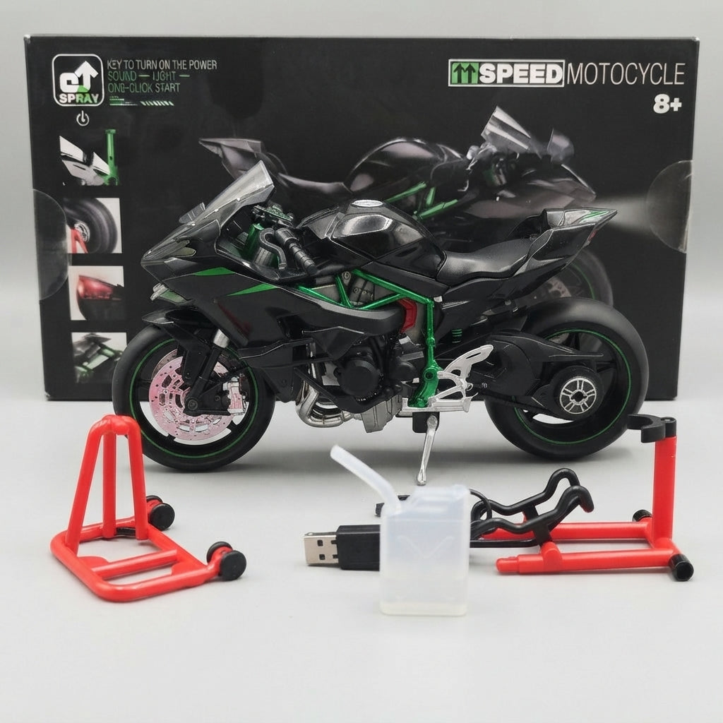 Diecast Kawasaki Ninja H2R 1:6 Scale High Speed Remote Control Motorcycle With Spray And Light Effects
