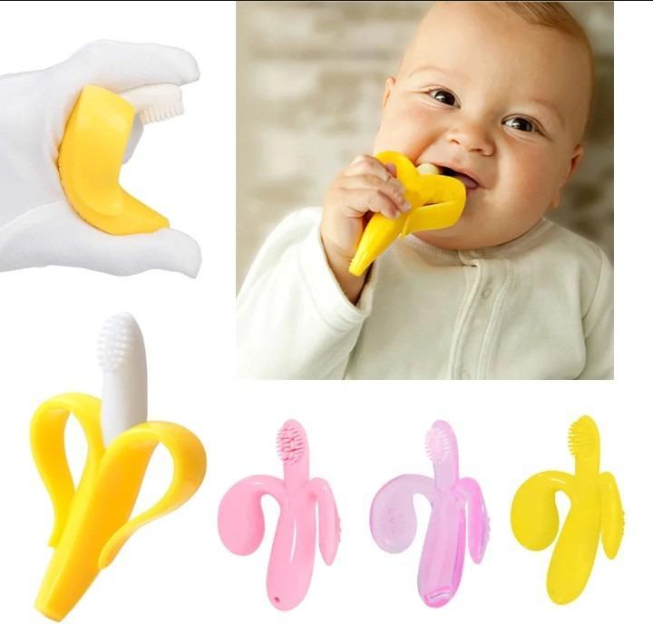 Banana toothbrush for kids soft silicone yellow