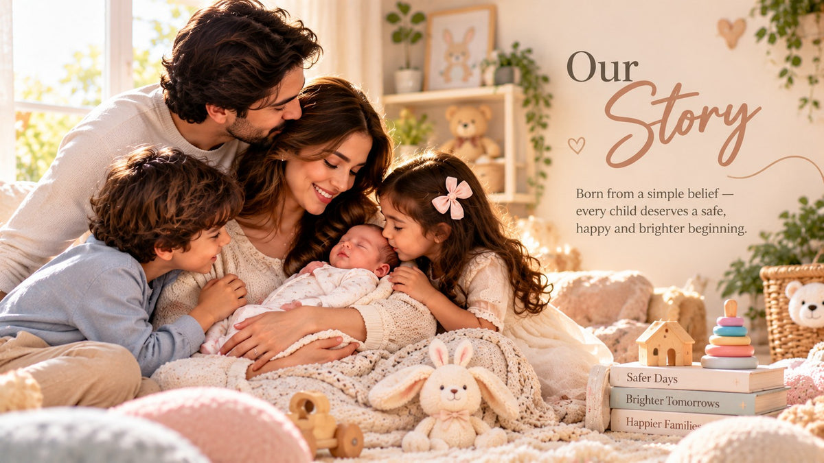 A family cuddling their newborn baby at home